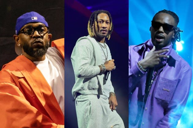 Future, Metro Boomin and Kendrick Lamar's "Like That" debuted atop Billboard's Hot 100 chart, the publication announced monday. - Credit: Yuki Iwamura/AFP/Getty Images; Prince Williams/Wireimage; Mike Coppola/Getty Images