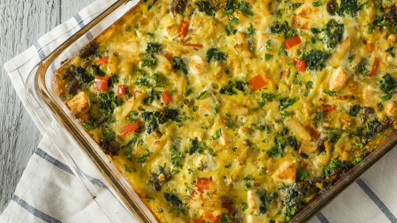 egg casserole in a glass dish