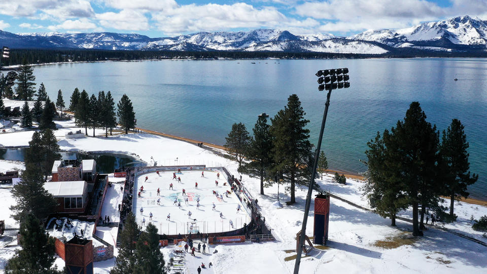 The NHL Outdoors game, pictured here at Lake Tahoe.