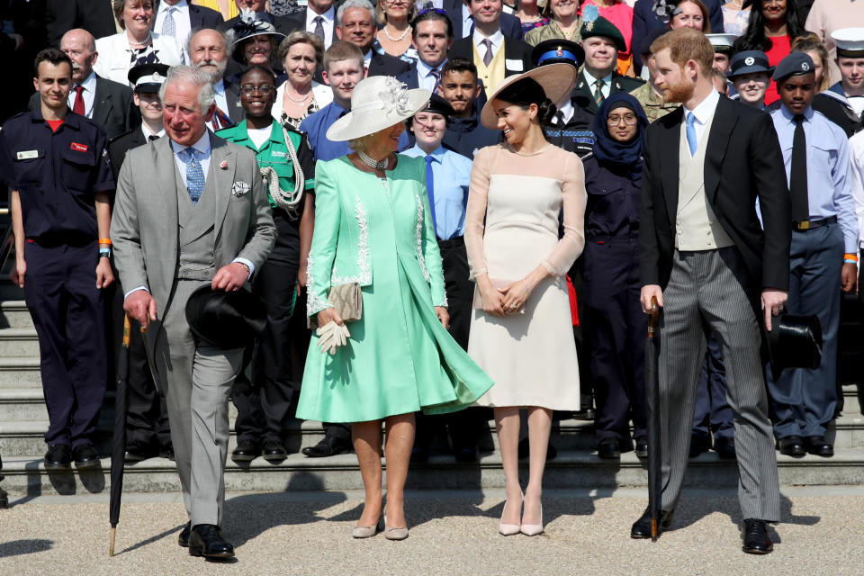 <p>Meghan posed for photos with her new in-laws, Prince Charles and the Duchess of Cornwall Camilla. Photo: Getty </p>