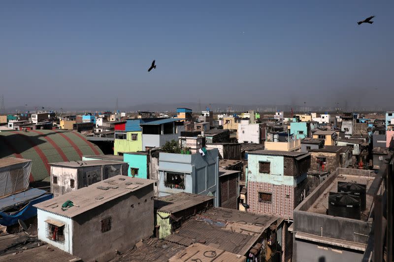 A view shows a cluster of houses at a slum area in Mumbai