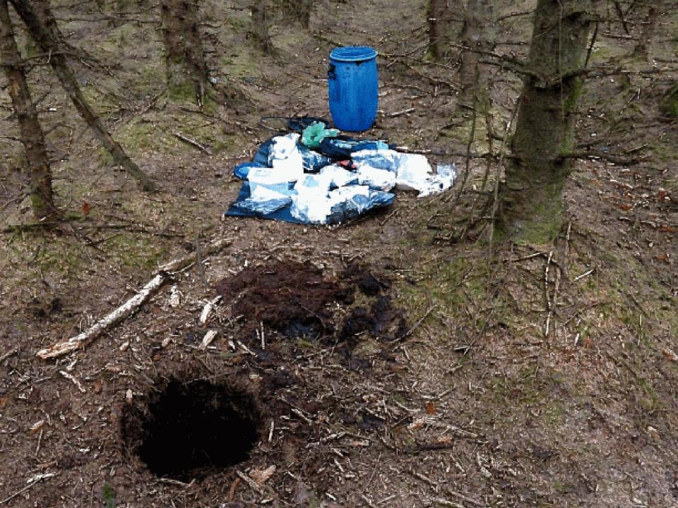 A 'terrorist hide' in woodland at Capanagh Forest near Larne in Northern Ireland (PA)