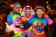 <p>People wear rainbow political shirts with “I Love DC” during the 44th annual Village Halloween Parade in New York City on Oct. 31, 2017. (Photo: Gordon Donovan/Yahoo News) </p>