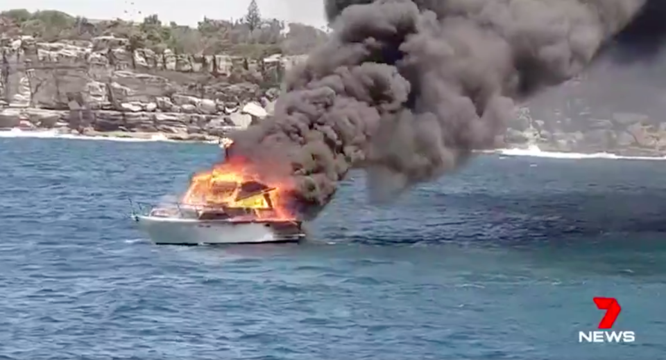 The vessel erupted into flames shortly after 1pm on Tuesday. Source: 7News