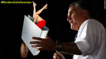 <b>Binders Full of Women</b><br> Es war nur ein kurzer Moment in der zweiten Präsidentschaftsdebatte zwischen US-Präsident Obama und dem Herausforderer Mitt Romney. Romney wurde gefragt, was er zu tun gedenke, um bessere Chancen für Frauen am Arbeitsplatz zu ermöglichen. Und Romney sagte, er habe in seiner Zeit als Gouverneur von Massachusetts für sein Kabinett Frauen gesucht – und man habe ihm „Ordner voller Frauen“ („binders full of women“) präsentiert. Der flapsige Satz fand umgehend seinen Weg ins Internet – und wurde dort auseinandergenommen.