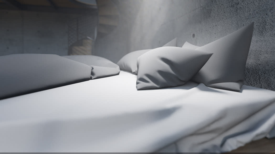  Octane Render 2023.1 review; a render of a bed and pillow. 