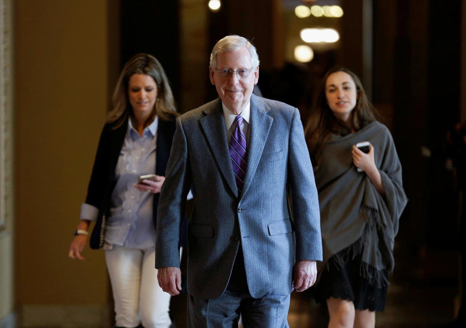 Senate Majority Leader Mitch McConnell (R-KY) walks to the Senate floor before a series of votes on immigration reform on Capitol Hill in Washington, U.S., February 15, 2018. (Photos: Joshua Roberts/Reuters)