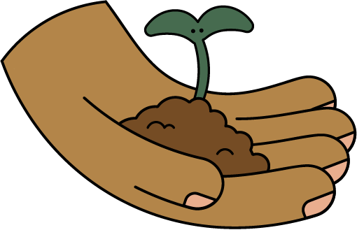 Hand holding a sprout growing from dirt.