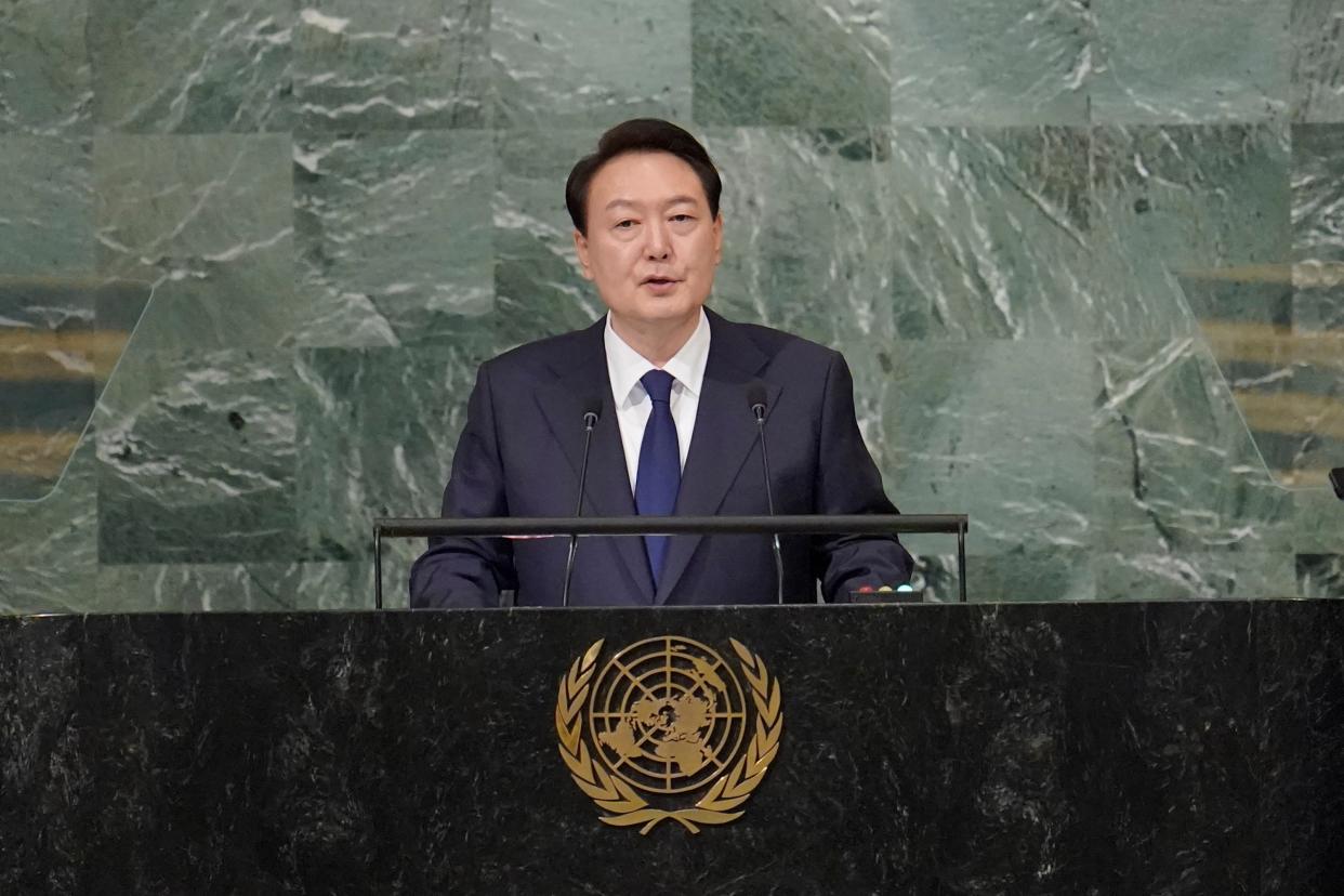 South Korean President Yoon Suk Yeol addresses the 77th session of the United Nations General Assembly (Copyright 2022 The Associated Press. All rights reserved.)