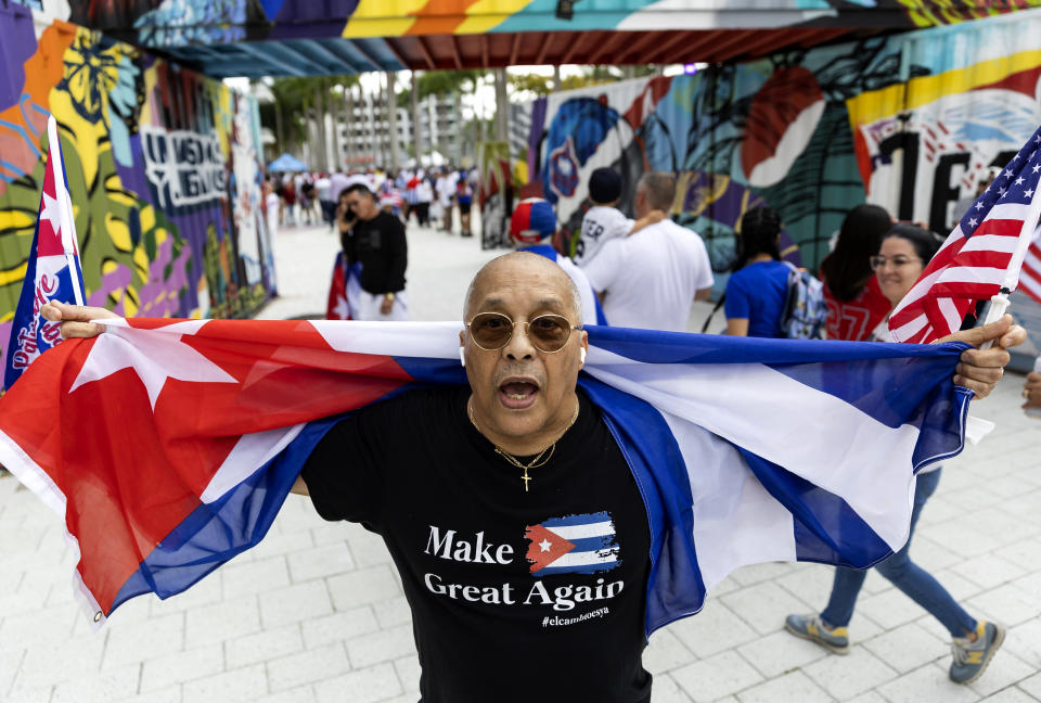Diosdado Corrales arrives to LoanDepot Park before a World Baseball Classic game between Cuba and the United States, Sunday, March 19, 2023, in Miami. (Matias J. Ocner/Miami Herald via AP)