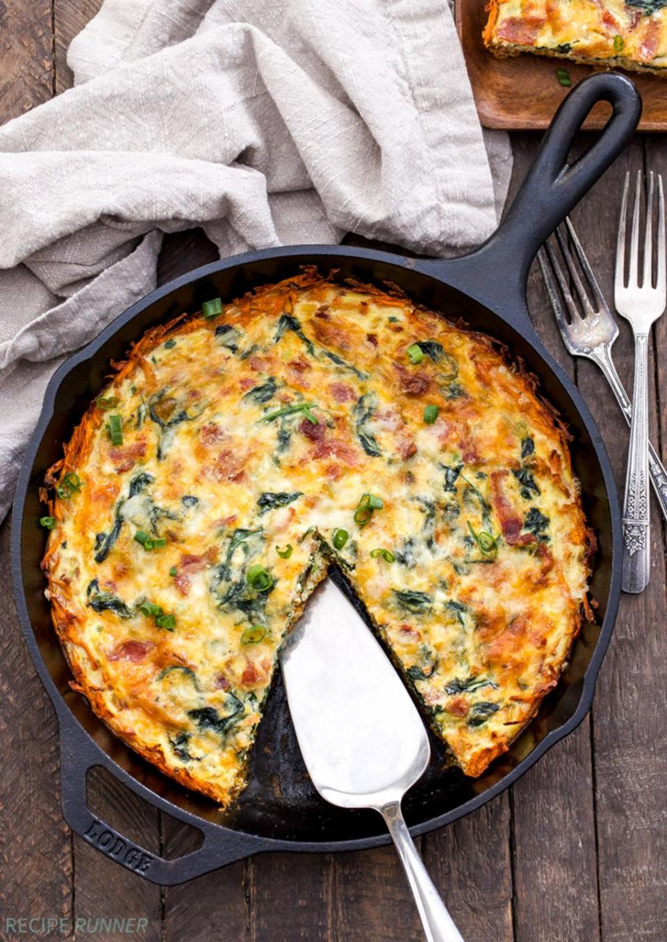 <p>Swap out a traditional pie crust for shredded sweet potatoes in this healthier post-holiday dish.</p><p><strong>Get the recipe at <a href="https://reciperunner.com/spinach-bacon-cheese-quiche-sweet-potato-crust/" rel="nofollow noopener" target="_blank" data-ylk="slk:Recipe Runner;elm:context_link;itc:0;sec:content-canvas" class="link ">Recipe Runner</a>.</strong> </p>