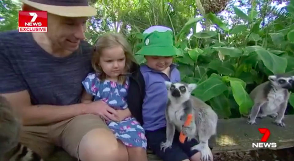 Ned and his family had a special moment with some friendly lemurs at the zoo. Source: 7 News