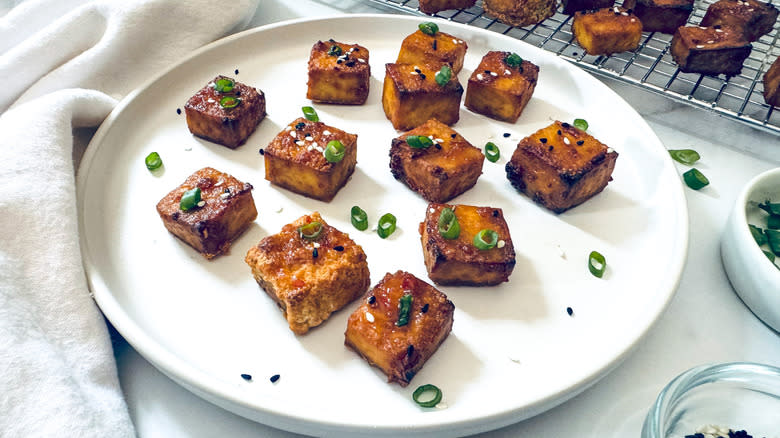 crispy baked tofu on plate