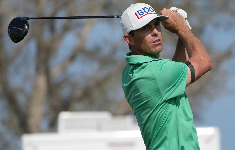 Billy Horschel tees off on the 10th hole during the second round of the Honda Classic at PGA National Resort & Spa on Friday, February 24, 2023 in Palm Beach Gardens.