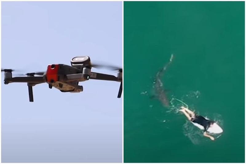 衝浪冠軍差點被鯊魚攻擊的過程全被無人機拍攝下來。（翻攝自Surf Life Saving NSW）