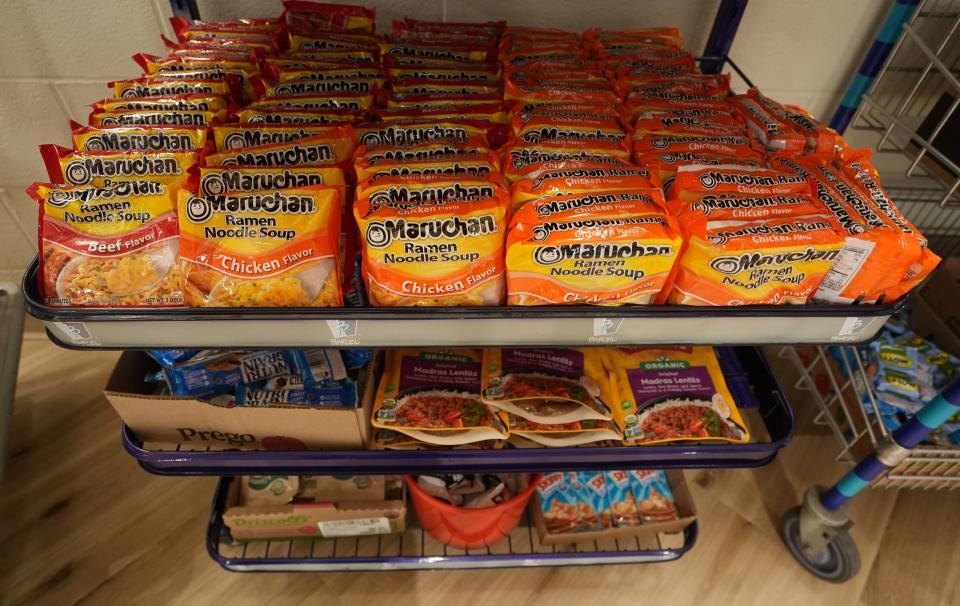 Ramen soup is one of the offerings at the Minerva Park Middle School Panther Pantry, a pop-up market where needy students can grab food to make meals to help get them through the weekend..