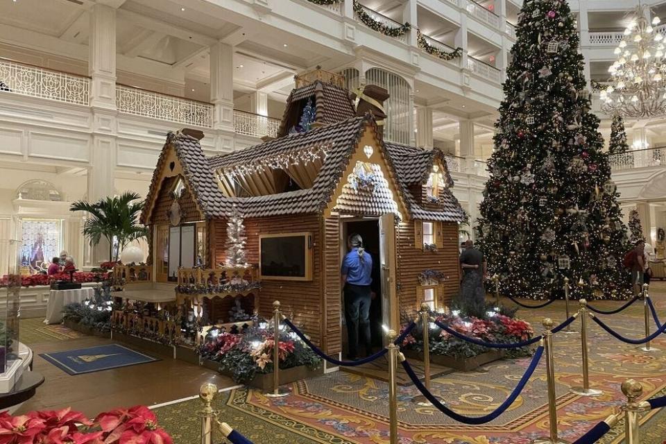 Life-size gingerbread house and Christmas tree at Disney's Grand Floridian Resort
