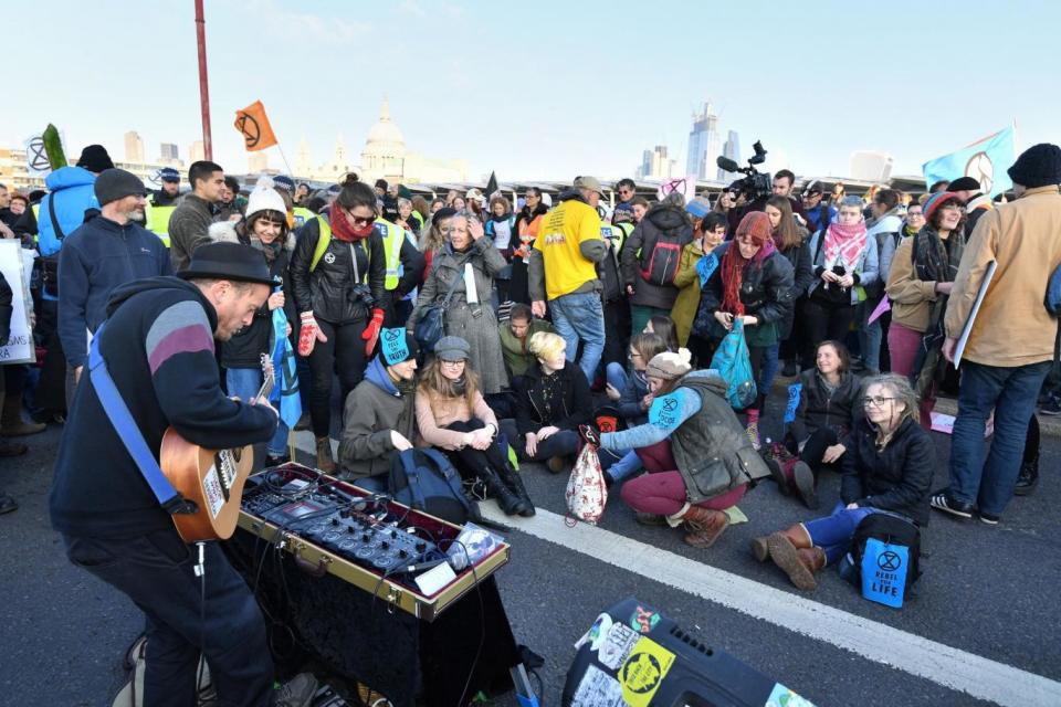 Protestors at Blackfriars bridge last Saturday (PA)