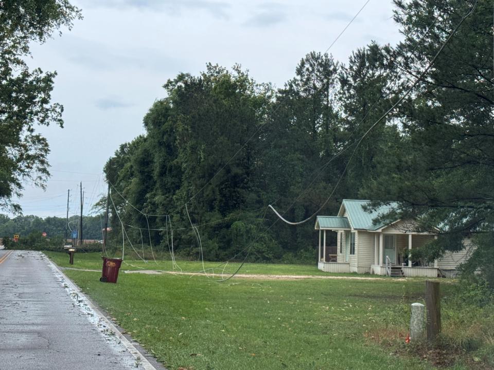 About 22,000 people were without power in Escambia and Santa Rosa counties after severe storms took down power lines early Friday morning.