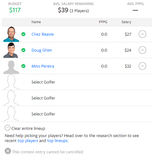 Yahoo PGA DFS Picks Fortinet Championship optimal lineup optimizer free expert rankings projections ownership best bets lines this week Jon Rahm Doug Ghim Webb Simpson