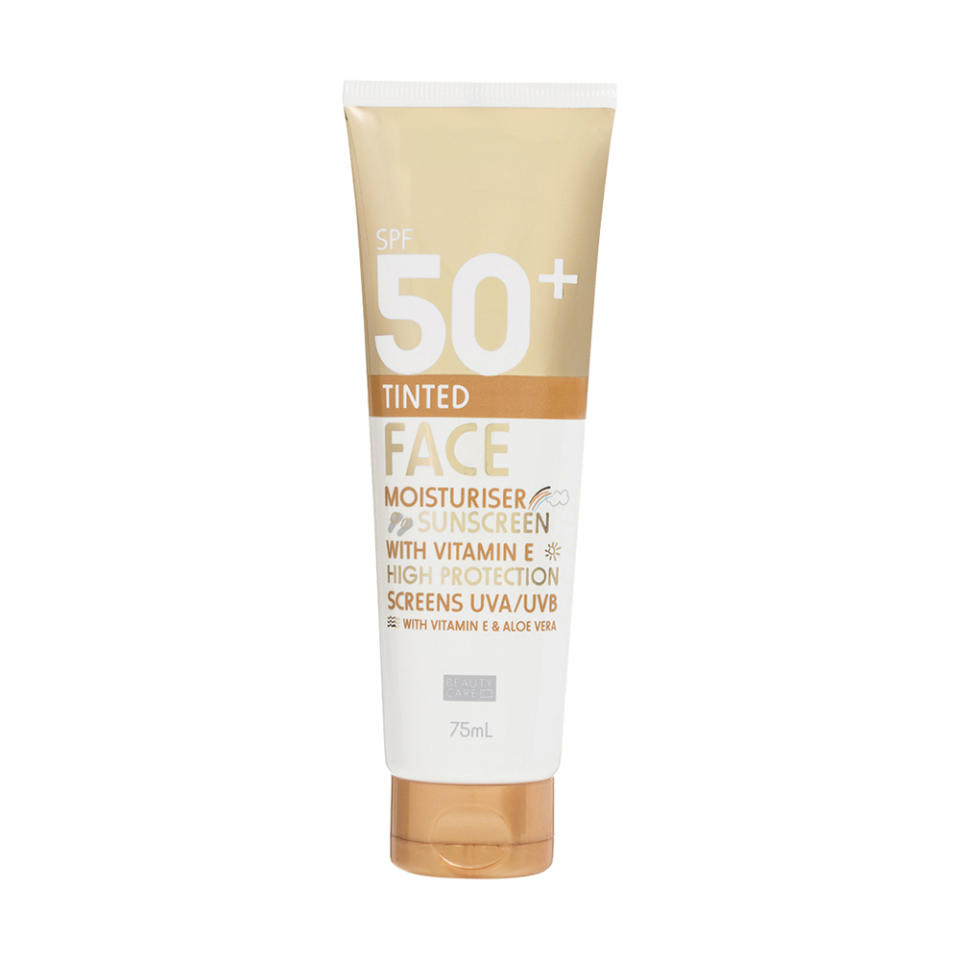 Kmart SPF 50+ Tinted Face Moisturiser Sunscreen, $6. Photo: Kmart.