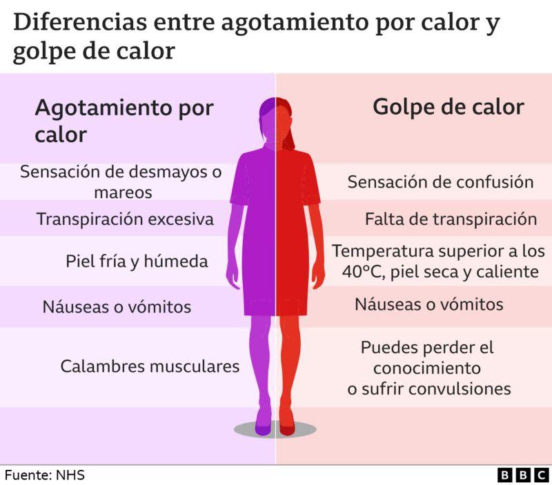 Gráfico de las diferencias entre agotamiento por calor y golpe de calor.