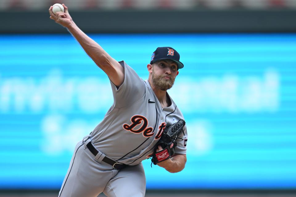 Detroit Tigers relief pitcher Will Vest (19) throws a pitch against the Minnesota Twins during the first inning at Target Field in Minneapolis on Sunday, June 18, 2023.