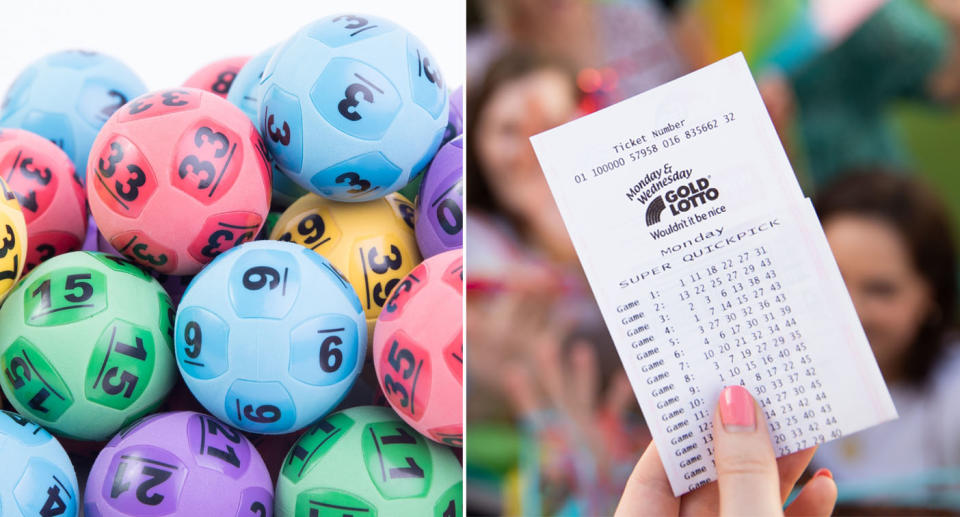 Lotto ticket and coloured balls. 