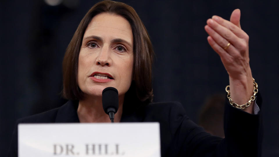 Fiona Hill, the National Security Council's former senior director for Europe and Russia testifies before the House Intelligence Committee in the Longworth House Office Building on Capitol Hill November 21, 2019 in Washington, DC. (Photo: Chip Somodevilla/Getty Images)