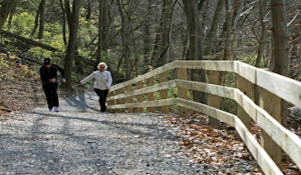 Marilyn Haskins of Rehoboth, left, and her friend Lisa Barrows of Wilmington take a power walk along the new greenway connector between Brandywine Park and Alapocas Run State Park on Feb. 4, 2009. The connector is part of the Delaware Greenway connecting communities together.