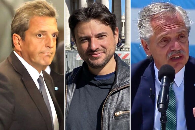 El ministro de Economía, Sergio Massa; el líder del MTE, Juan Grabois; y el Presidente, Alberto Fernández