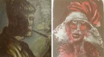 File combination photo of two formerly unknown paintings by German artist Otto Dix beamed to a wall November 5, 2013, in an Augsburg courtroom during a news conference. REUTERS/Michael Dalder/Files