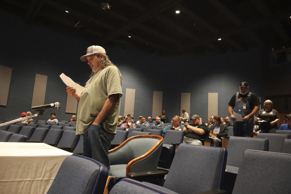 Coal Miner Andy Martin, who has black lung, speaks during a public hearing hosted by the federal Mine Safety and Health Administration about its draft rule to limit worker exposure to silica dust at the agency's office in Beaver, W.Va. on Thursday, Aug. 10, 2023. (AP Photo/Leah Willingham)