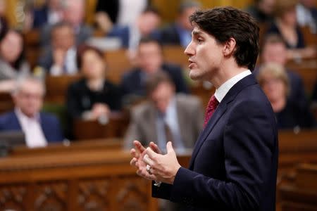 FILE PHOTO: Canada's Prime Minister Justin Trudeau speaks during Question Period in the House of Commons on Parliament Hill in Ottawa, Ontario, Canada, February 28, 2018. REUTERS/Chris Wattie