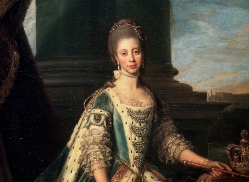 Portrait of Charlotte of Mecklenburg-Strelitz, Wife of King George III of England’, 1773. Charlotte of Mecklenburg-Strelitz (1744-1818) married George III on 8 September 1761. Found in the collection of the State Hermitage, St Petersburg..