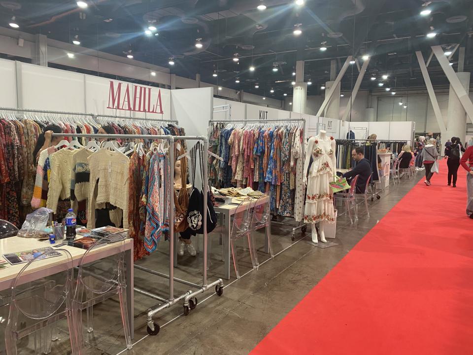 Mahila combines local craftsmanship with global aesthetics at the <a href="https://wwd.com/menswear-news/mens-fashion/mens-new-york-trade-shows-fall-2024-highlights-1236154765/" rel="nofollow noopener" target="_blank" data-ylk="slk:Project;elm:context_link;itc:0;sec:content-canvas" class="link ">Project</a> show. Photo: Deborah Belgum