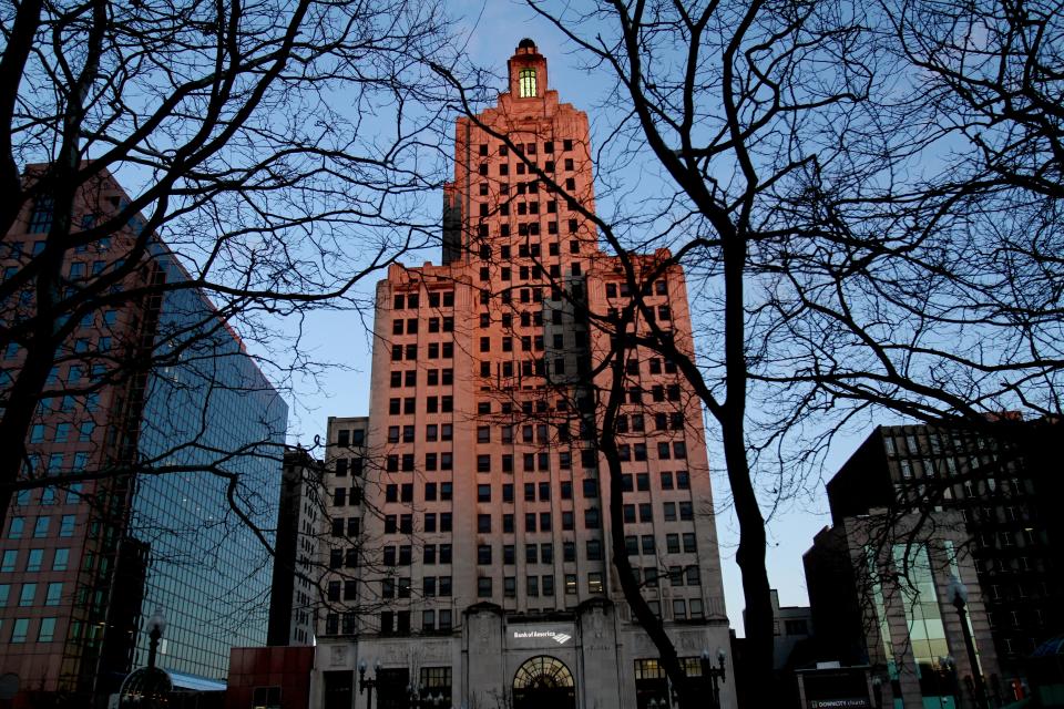The Industrial Trust Tower, Providence's  Art Deco landmark known as the Superman Building.