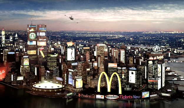 CGI-created scene of New York City from the movie with McDonald's golden arches
