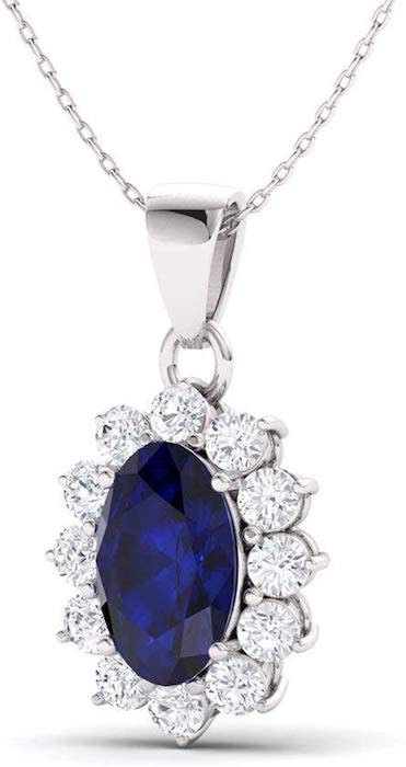 Bring home your version of the Hope Diamond—this gorgeous sapphire and diamond necklace. (Photo: Amazon)