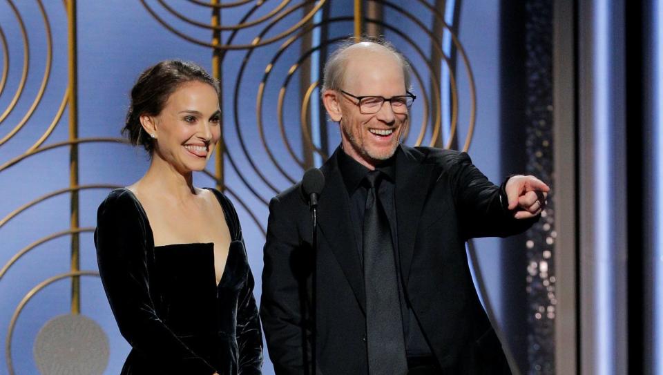 Natalie Portman and Ron Howard at the 2018 Golden Globes Awards. (Reuters)