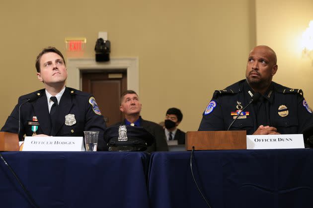 D.C. Metropolitan Police officer Daniel Hodges (left) and U.S. Capitol Police Officer Harry Dunn testify before the House select committee. (Photo: Chip Somodevilla via Getty Images)