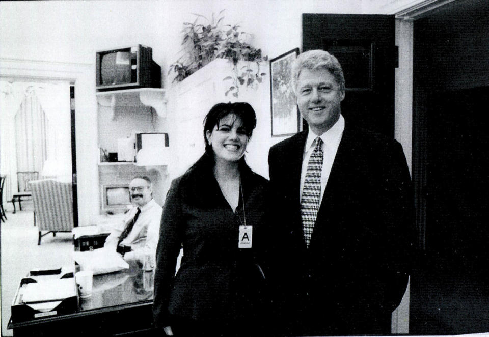An undated photograph showing White House intern Monica Lewinsky and President Bill Clinton in the White House. (Photo: House Judiciary Committee via Getty Images)