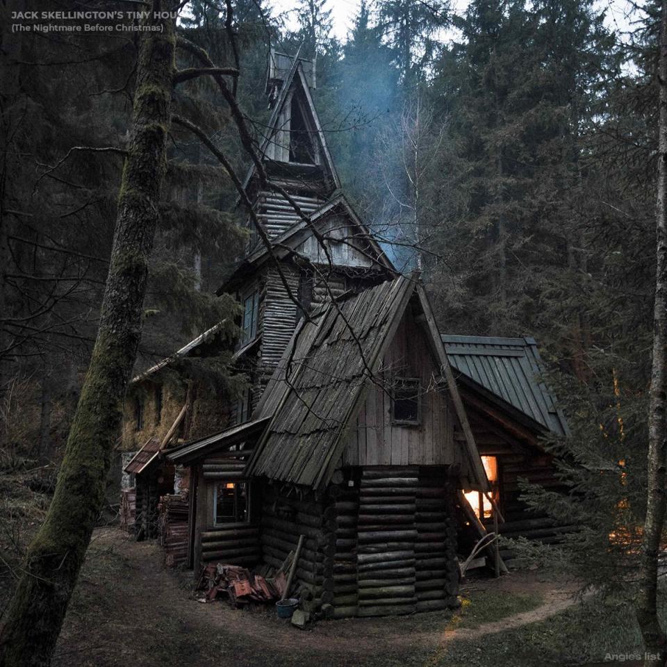 The spooky exterior of Jack Skellington's imagined tiny home (Nightmare Before Christmas).