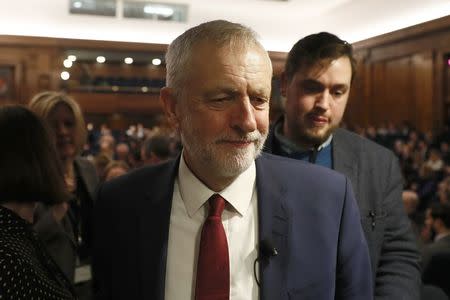 Jeremy Corbyn, the leader of Britain's opposition Labour Party, leaves an engagement after the ruling Conservatives captured the northwestern seat of Copeland that Labour have held since 1935, the first by-election gain for a governing party for 35 years, in London, February 24, 2017. REUTERS/Stefan Wermuth