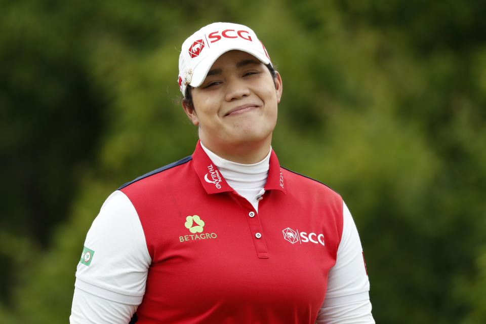 Ariya Jutanugarn, of Thailand, walks off the 10th tee during the third round of the KPMG Women's PGA Championship golf tournament, Saturday, June 22, 2019, in Chaska, Minn. (AP Photo/Charlie Neibergall)