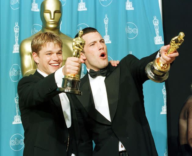 Damon and Affleck are pictured after winning Best Original Screenplay for 