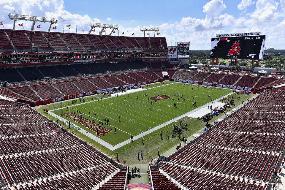 TAMPA, FL - SEPTEMBER 16: A general view of Raymond James Stadium prior to an NFL game between the Philadelphia Eagles and the Tampa Bay Buccaneers on September 16, 2018, at Raymond James Stadium in Tampa, FL. (Photo by Roy K. Miller/Icon Sportswire via Getty Images)