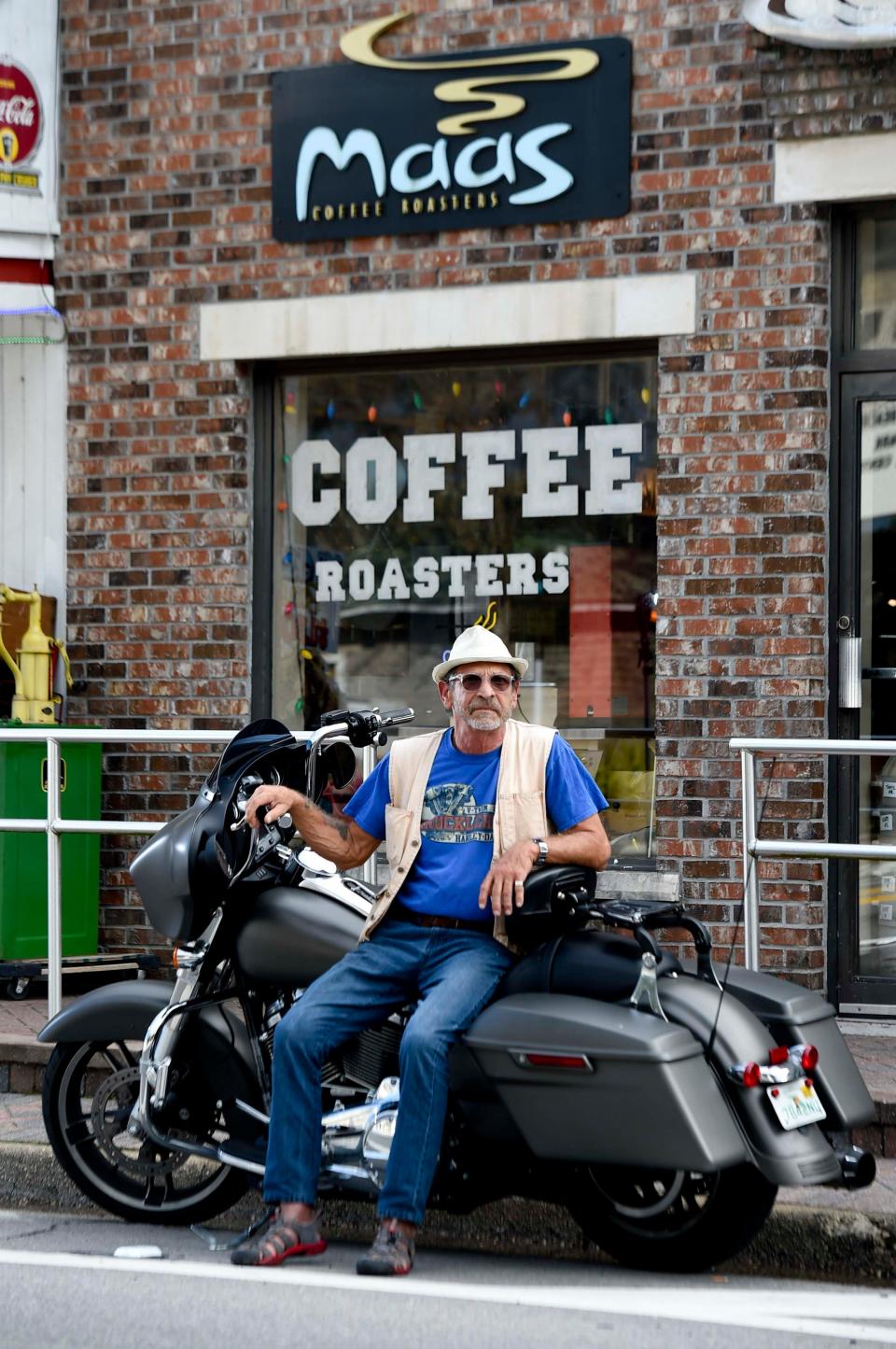 When he's not working, Jim Maas of Maas Coffee Roasters enjoys spending time on his Harley-Davidson Street Glide motorcycle.