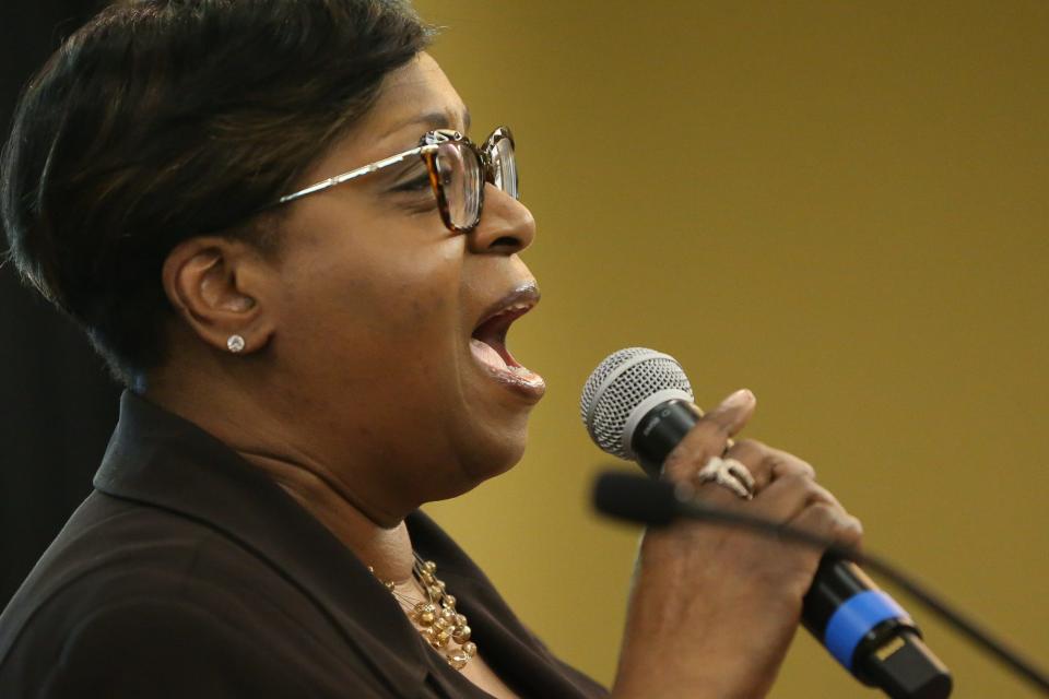 Singer Athene Wilson performs during the Greater Framingham Community Church’s annual Martin Luther King Jr. Breakfast at the Verve Hotel in Natick, Jan. 17, 2022.