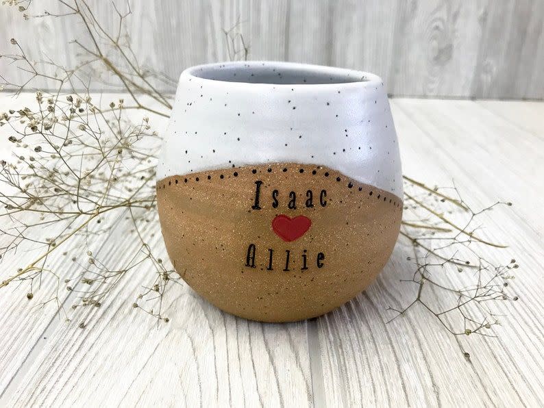 <p><a href="https://go.redirectingat.com?id=74968X1596630&url=https%3A%2F%2Fwww.etsy.com%2Flisting%2F661117872%2Fpottery-handmade-wine-cups-with-names&sref=https%3A%2F%2Fwww.cosmopolitan.com%2Fstyle-beauty%2Ffashion%2Fg37897281%2Fbest-9th-anniversary-gifts%2F" rel="nofollow noopener" target="_blank" data-ylk="slk:Shop Now;elm:context_link;itc:0;sec:content-canvas" class="link ">Shop Now</a></p><p>Personalized Wine Glass</p><p>etsy.com</p><p>$42.00</p><span class="copyright">Etsy</span>